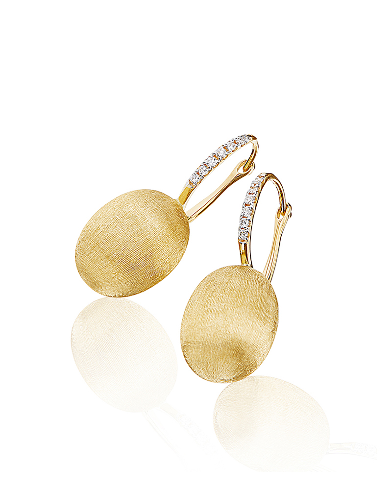 Orecchini "CILIEGINE" (medi) con boules pendenti in oro 750/1000 e dettagli di diamanti